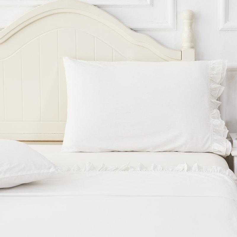 Ensemble de draps en percale de coton à double volants, Ensemble de draps pour grand lit avec 2 taies d'or