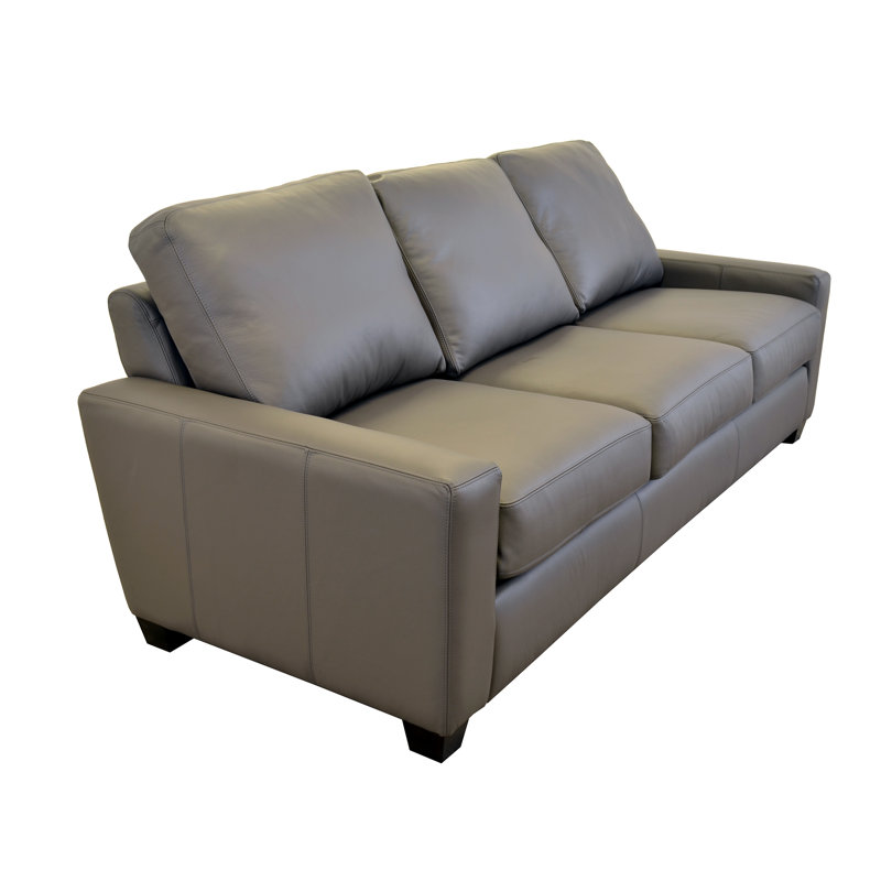 Canapé à accoudoirs carrés de 88 po Ramdat, Cuir véritable gris anthracite Berkshire