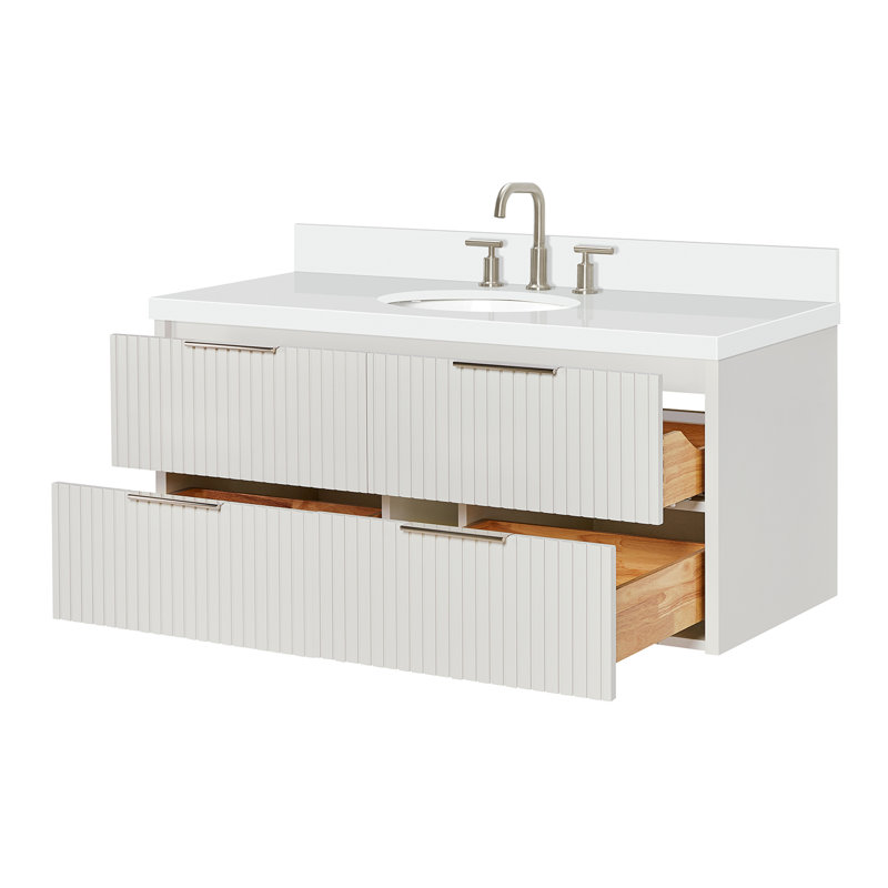 Meuble-lavabo mural simple 49 po avec comptoir en quartz blanc pur Mulloy 1,5 po Mulloy, Ovale, Blanc chaud