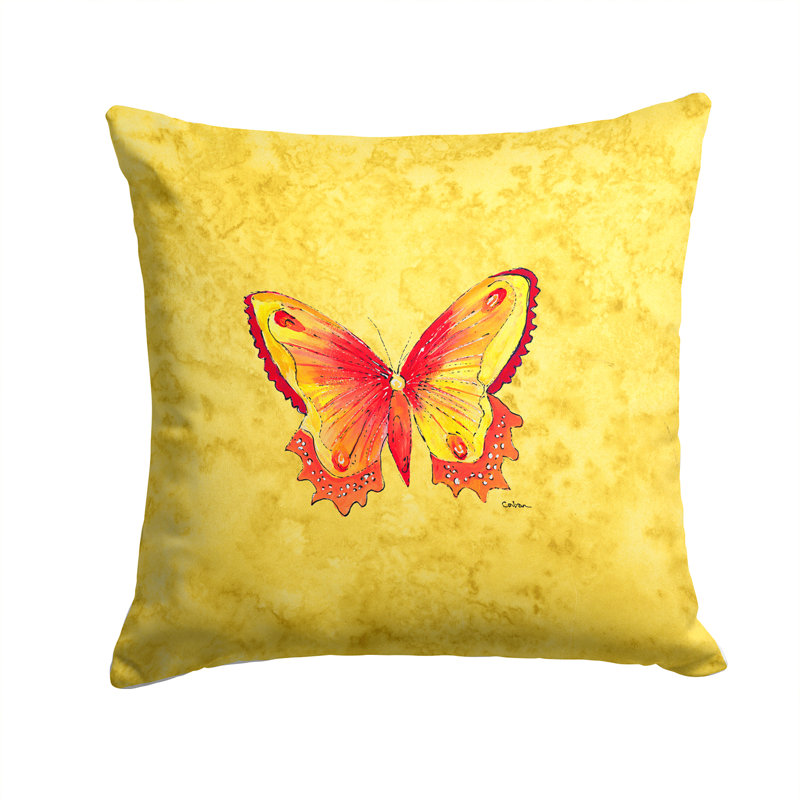 Housse et insert de coussin carré jaune Butterfly, H 14 po x l 14 po x P 4 po