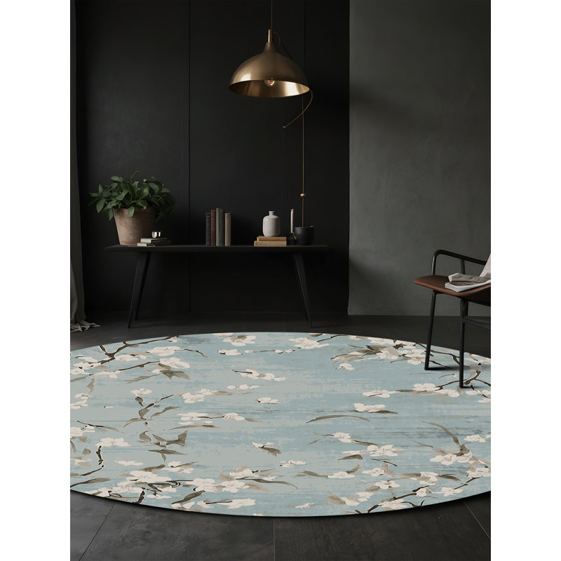 Machine Washable Gray Area Rug, Round 8'
