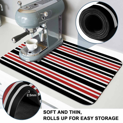 Tapis égouttoir à vaisselle monochrome noir et rouge contrasté, absorbant, en terre de diatomées, à motifs géométriques, pour la cuisine, égouttoir à vaisselle, évier, 127 x 203 cm (50 x 80 pouces).