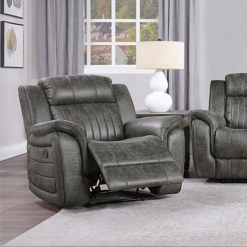 Fauteuil inclinable classique brun-gris - accoudoirs coussinés, capitonnage vertical, structure en bois massif