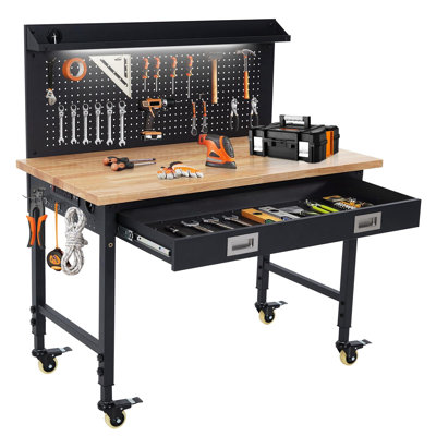 48'' W Manufactured Wood Top Height-Adjustable Workbench with Wheels