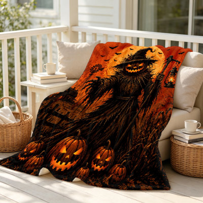 Halloween Pumpkin Scarecrow Blanket Blanket, Spooky Farmhouse Harvest Throw for Sofa Couch Bed Living Room Home Decoration