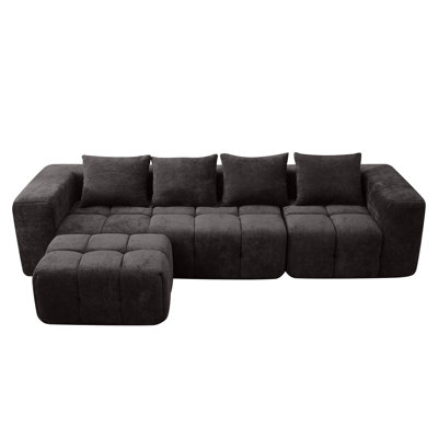 Modular Chenille Cloud Sofa, 3-Piece L-Shape Sectional with Ottoman, No Assembly by Latitude Run