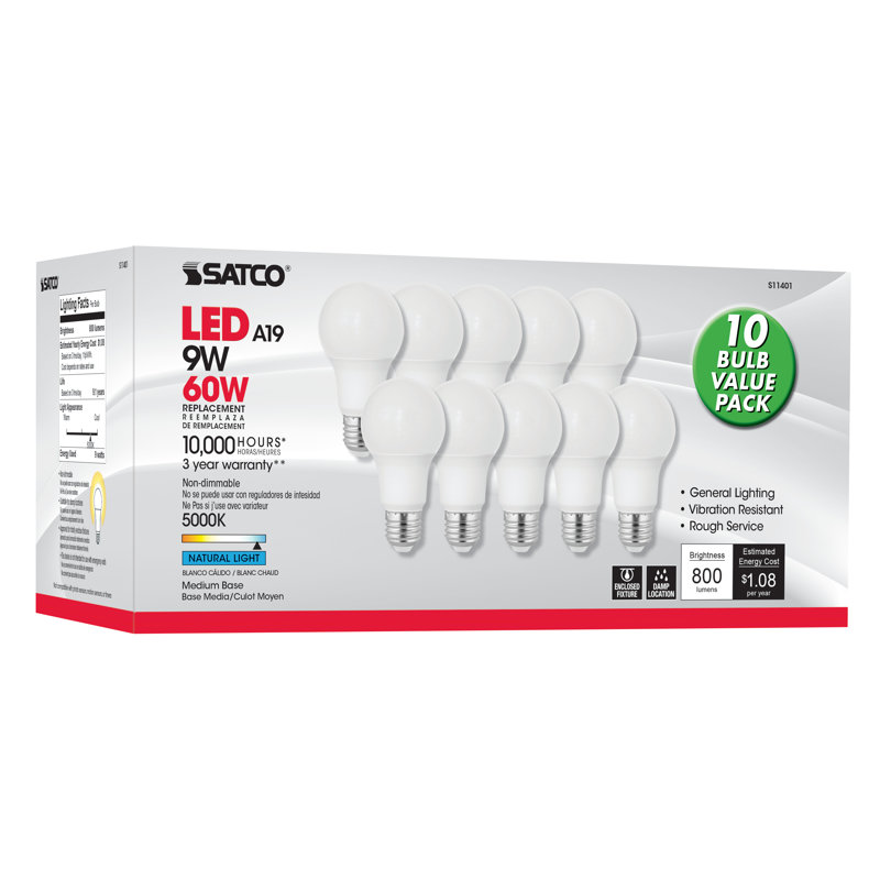 9 Watt White LED Bulb, 5000K, 10