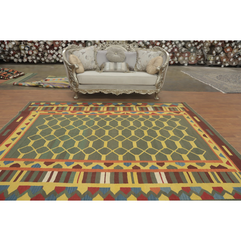 Tapis géométrique à motif oriental kilim 8 x 10