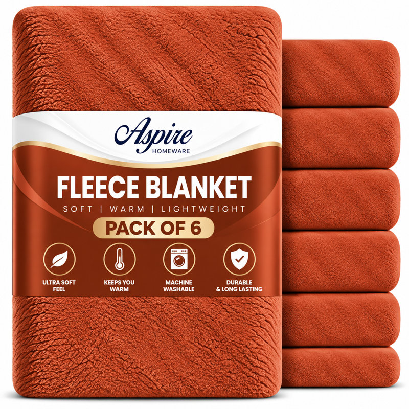 Aspire Homeware Rust Fleece Blanket, Double (150cm Width X 200cm Length)