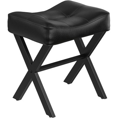 18" Leather Vanity Stool With Metal X-leg Black