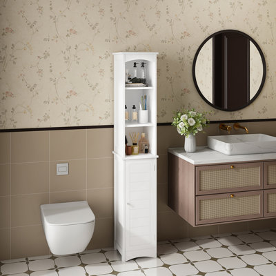 Bathroom Storage Cabinet With Adjustable Shelves, Slim 1 Doors Freestanding Cabinet With Anti-Tip