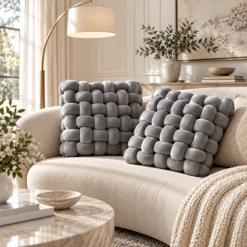 Ensemble de 2 coussins décoratifs de luxe noués à la main, coussins moelleux et épais à nœuds pour canapé, lit et décoration intérieure