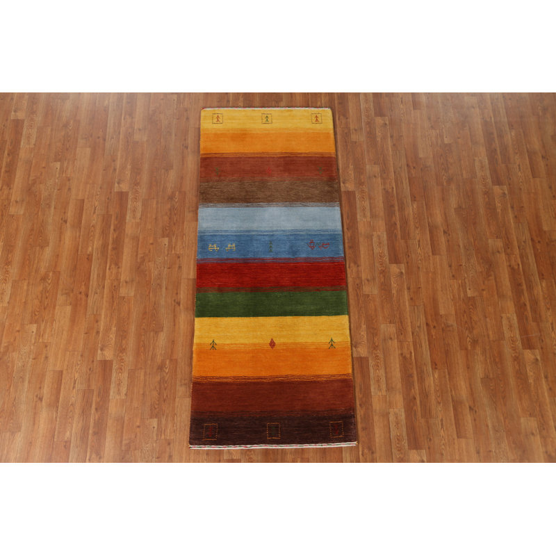 Ensemble de 2 tapis de couloir oriental rayé 3 x 7 Gabbeh