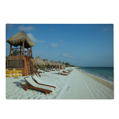 Ambesonne Cacun Cutting Board Large Size Real Life Photo of the Beach Pale Eggshell Multicolor
