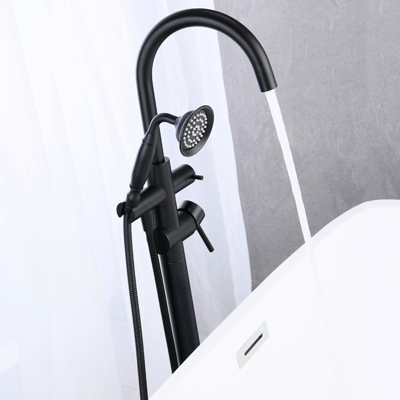 Robinet de baignoire autoportant avec robinet d'arrêt - Contrôle facile du débit d'eau au sol, Noir
