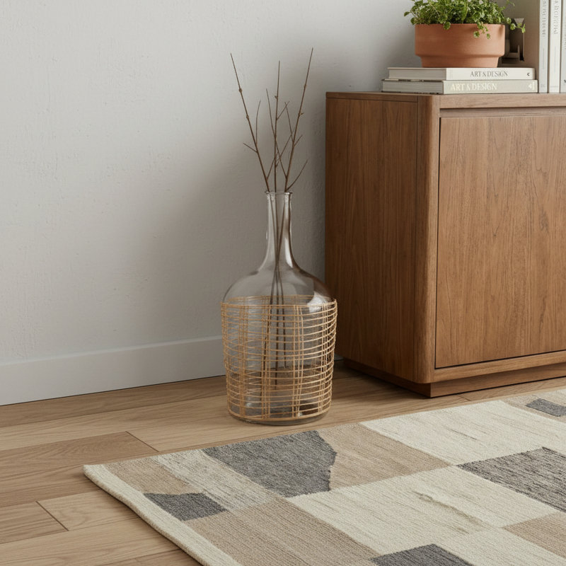 Vase de plancher rond en verre transparent et naturel 20 "avec rotin enveloppé