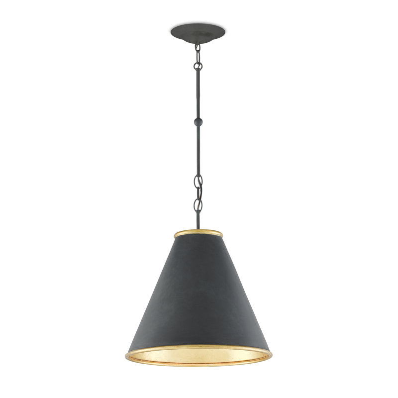 Luminaire suspendu conique 1 lumière, H 18 po x l 16 po x P 16 po, Noir et or