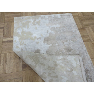 Tapis beige / brun moderne à motif abstrait noué à la main 2 pi x 3 pi Modern