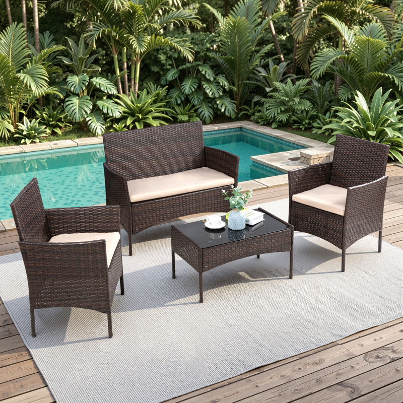 Randlett 4 - Person Outdoor Patio Set  with Cushions, Brown