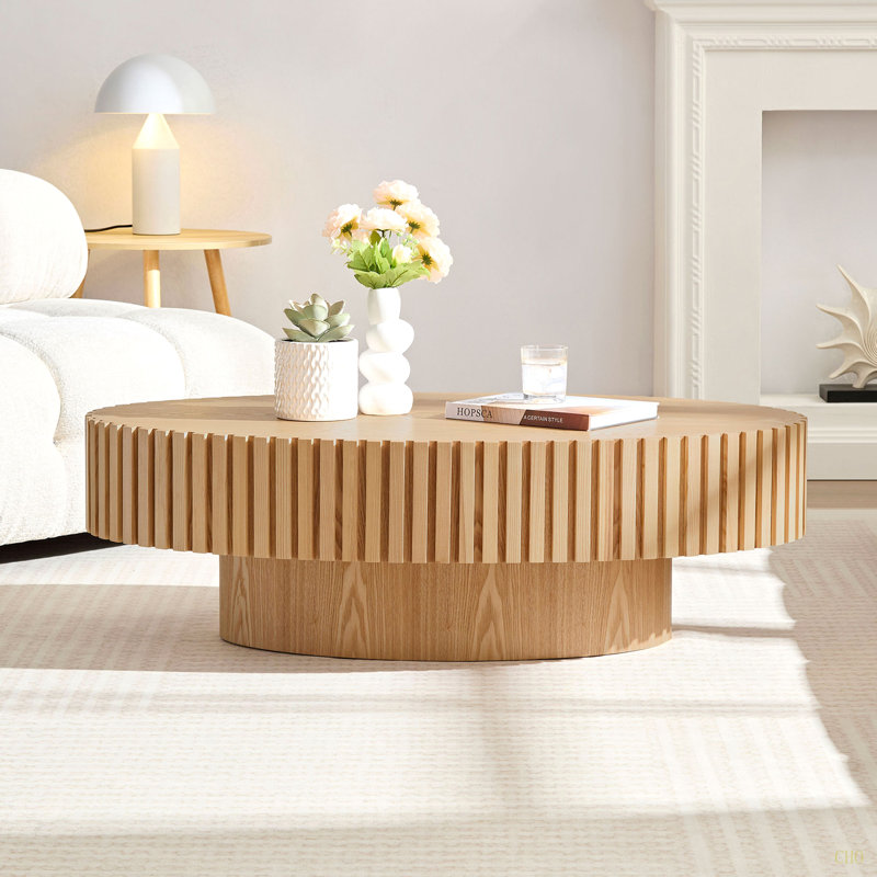 Table basse à tambour elliptique moderne de 43,7 pouces de style moderne Handcraft, H 13,38 po x L 43,7 po x l 24,8 po