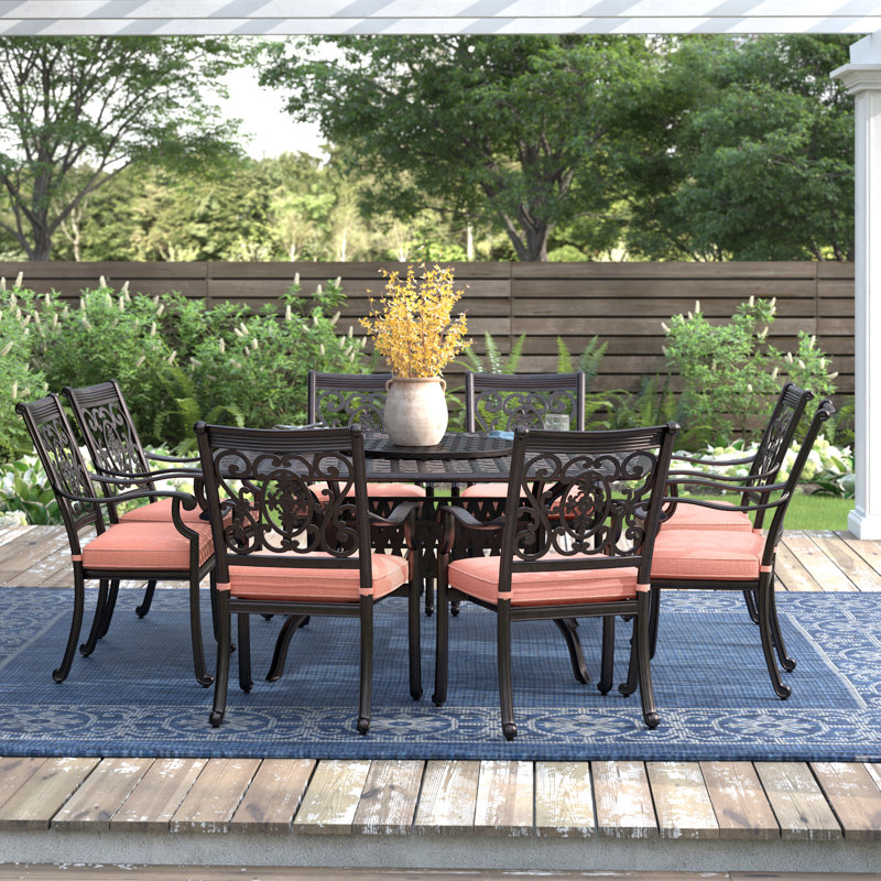 Caseyville 10-Piece Patio Dining Set With Cushions And 64'' Square Dining Table And Lazy Susan