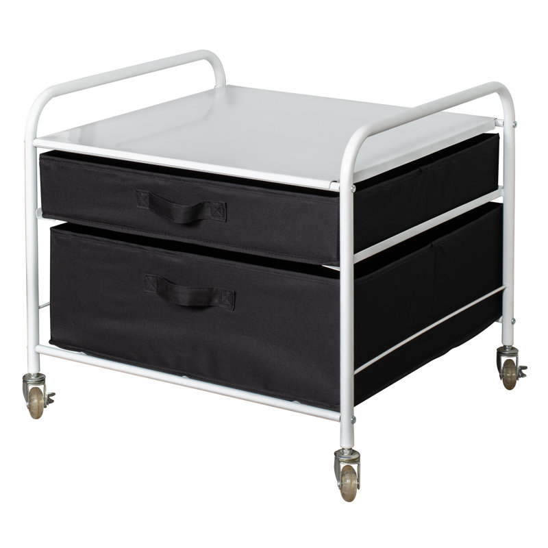 Commode de rangement 2 tiroirs pour réfrigérateur, Blanc / noir