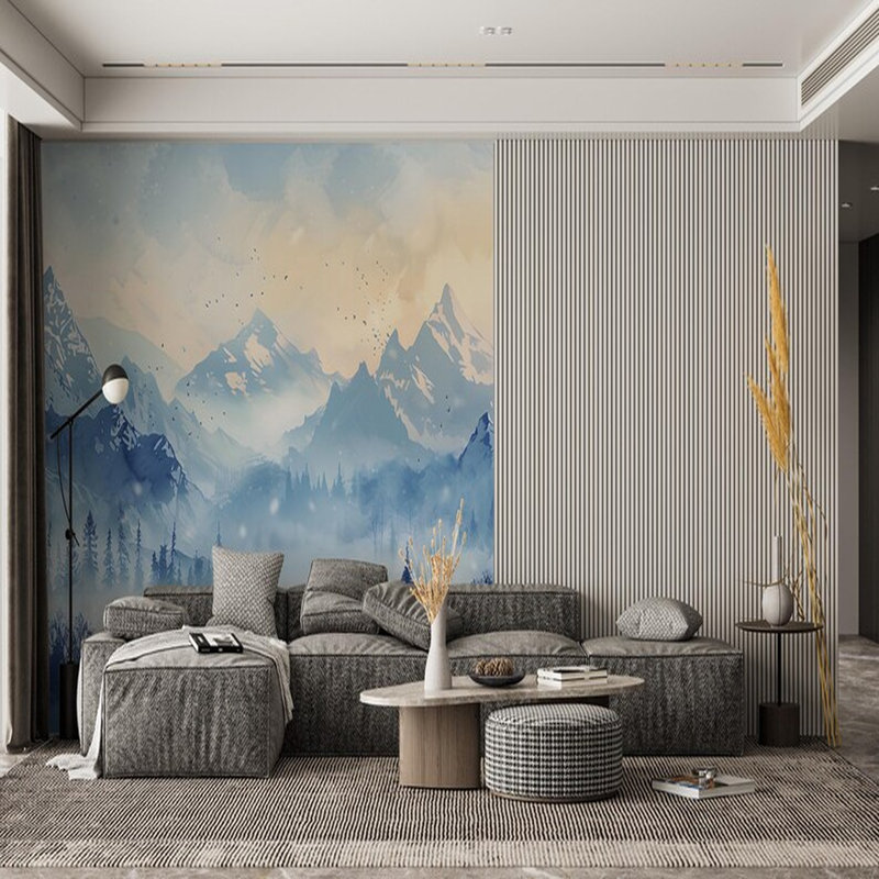 Murale paysage de forêt d'hiver, L 96 po x l 108 po