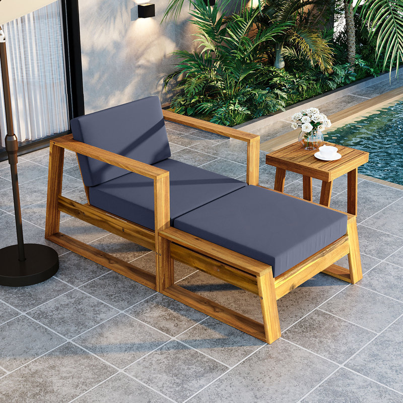 Acacia Wood Outdoor Lounge Set With Chair, Ottoman And Side Table, Gray