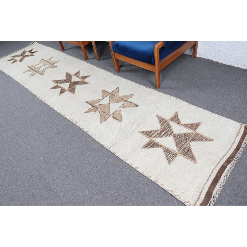 Tapis de couloir turc rétro blanc - tapis antique d'Anatolie idéal pour les couloirs