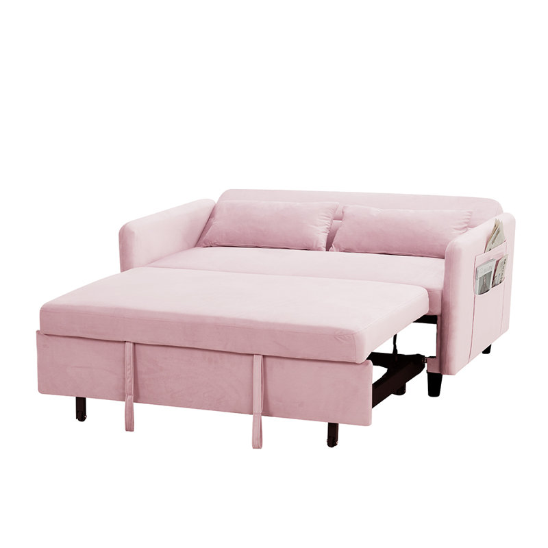 Sofa pull-out bed includes two pillows, Pink Velvet
