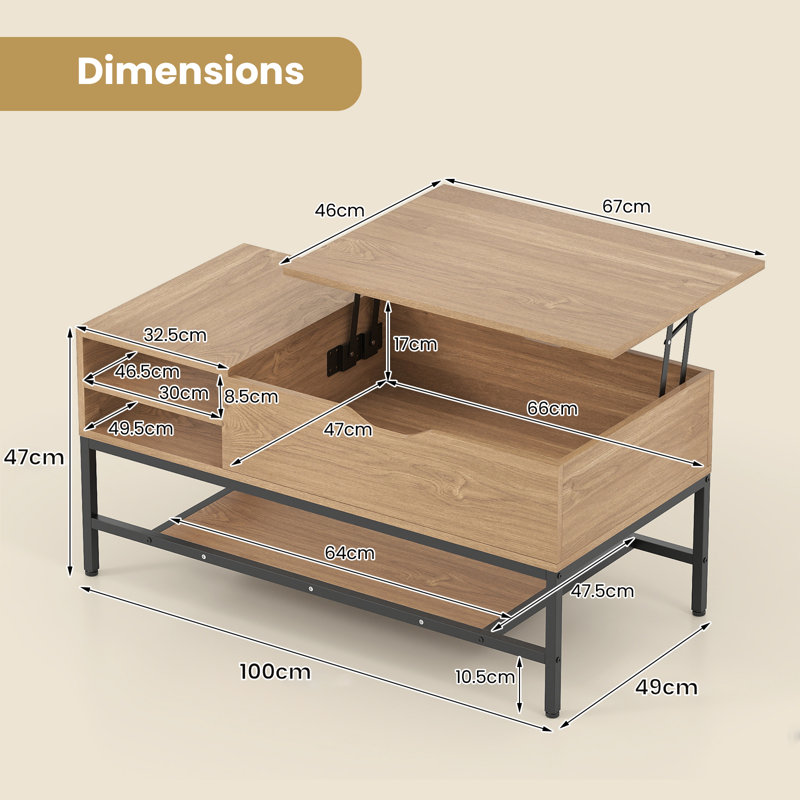 Lift Top Coffee Table with Storage, Natural Wood