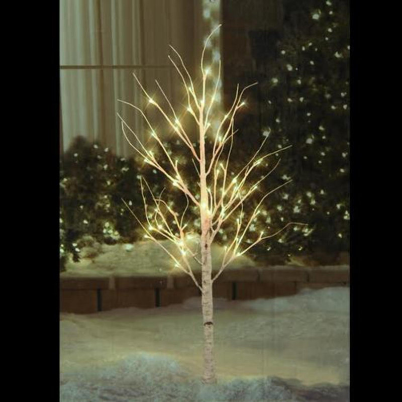 Décoration d'extérieur de bouleau blanc 4 pi avec lumières DEL