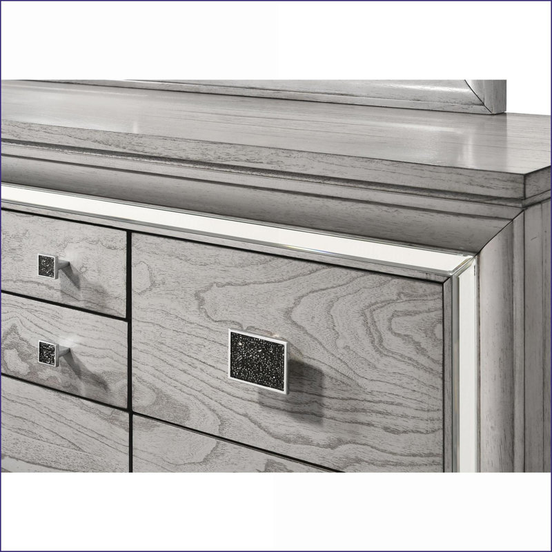 Commodes | Commode moderne gris avec accents en miroir Boutons carrés | Gris | Bois