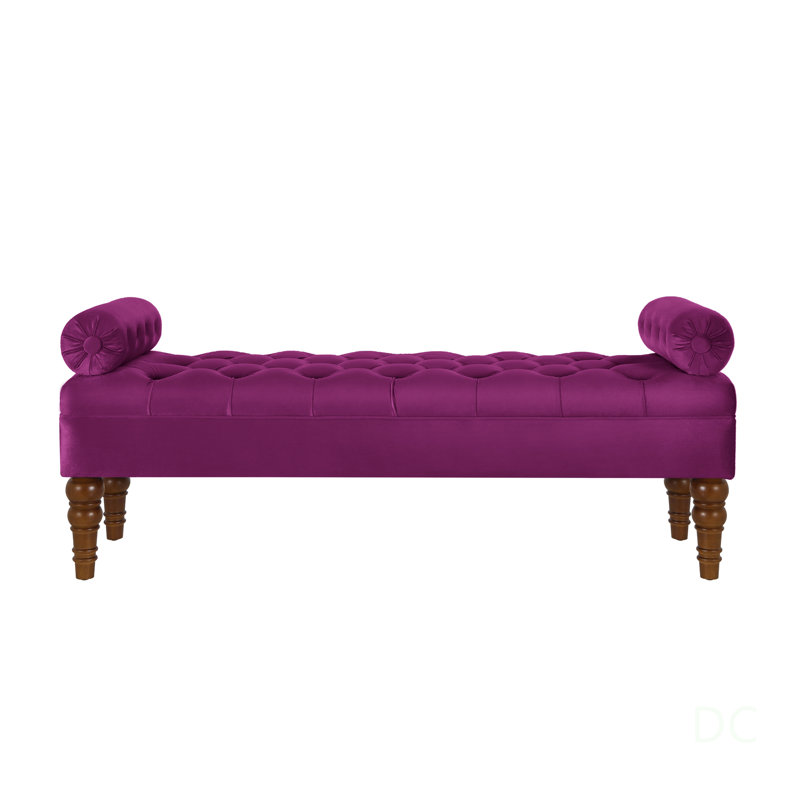 Banc de lit long en velours rembourré avec bouton capitonné pour la chambre à coucher et le salon, siège d'entrée élégant - violet