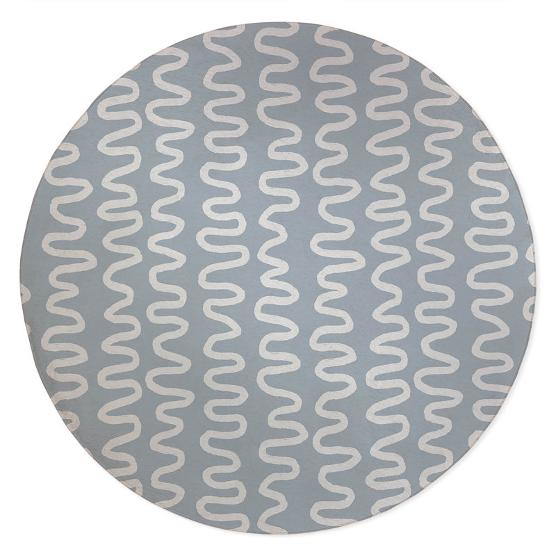 Wiggle Stripe Non-Slip Outdoor Rug, Round 5'