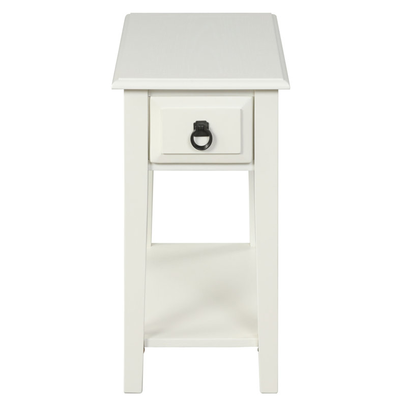 Table d'appoint blanche à 1 tiroir avec tablette