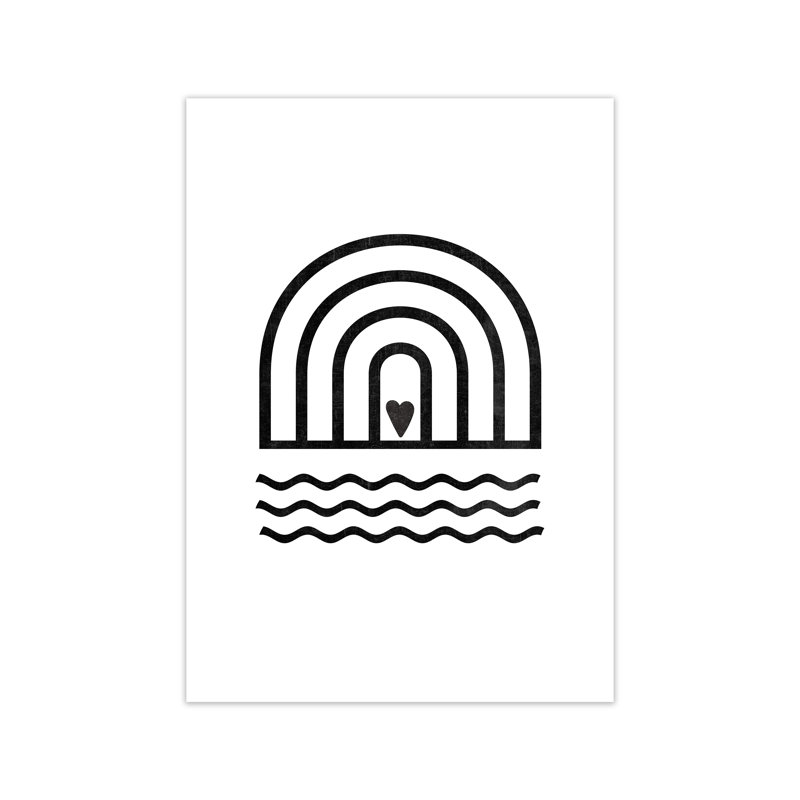 Rainbow Heart Waves Black And White Art - Print, No Frame, 84cm H x 59cm W x 1cm D