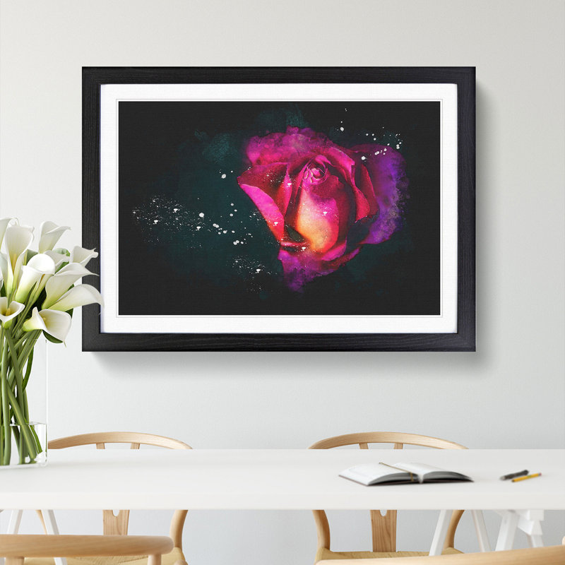 Rose In Pink And Purple - Picture Frame Graphic Art, 45cm H x 63cm W x 2cm D, Black Framed