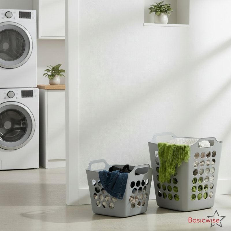 Ensemble de 2 paniers à linge en plastique avec poignées, petits et grands paniers ventilés pour le rangement et l'organisation de vêtements
