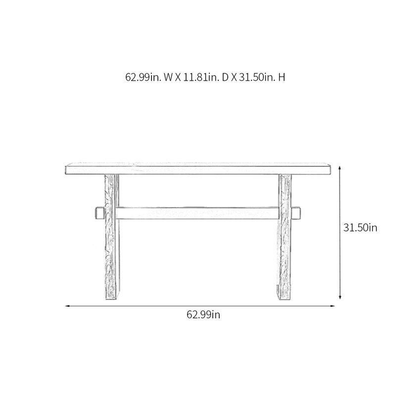 Console rétro en bois massif minimaliste, H 31,5 po x l 62,99 po x P 11,81 po