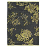 Hand Tufted Floral Area Rug in Charcoal/Gold