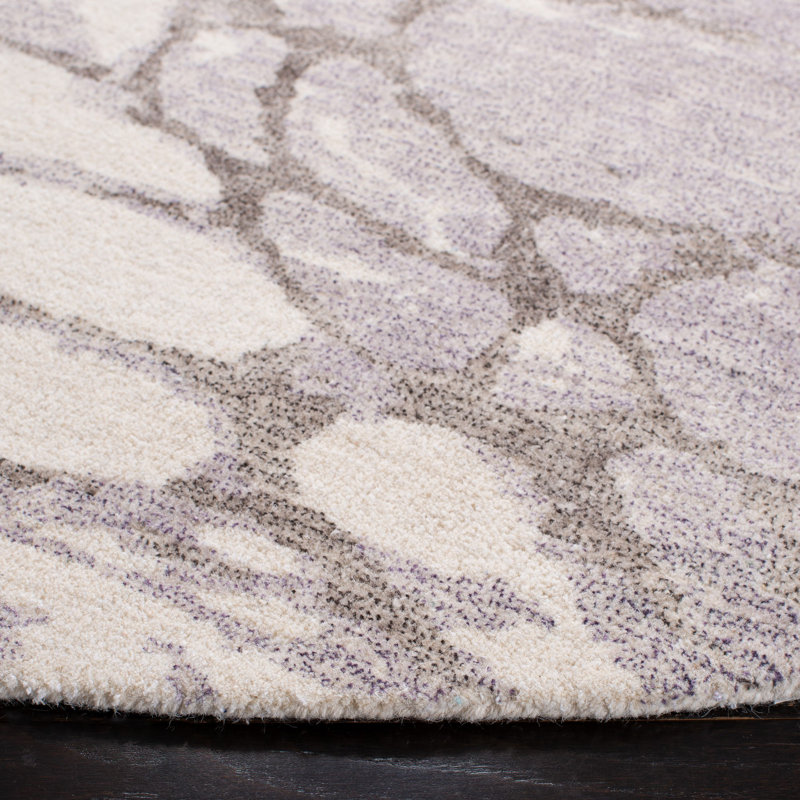Tapis gris en laine / viscose touffeté à la main Layshia, Rond 6 pi