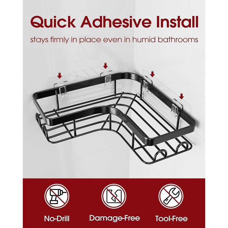 Corner Shower Caddy - Black - 3-Pack Rustproof Metal Shower Organizer With Soap Holder & Built-In Hooks, Large Capacity For Bathroom, Kitchen & Laundry Storage