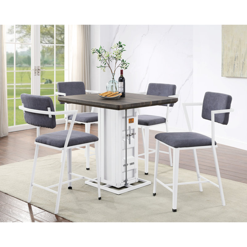 De 2 chaises de salle à manger à hauteur de comptoir - rembourrées gris blanc, fabrication en métal robuste, siège confortable avec revêtement en tissu, structure, dossier ergonomique