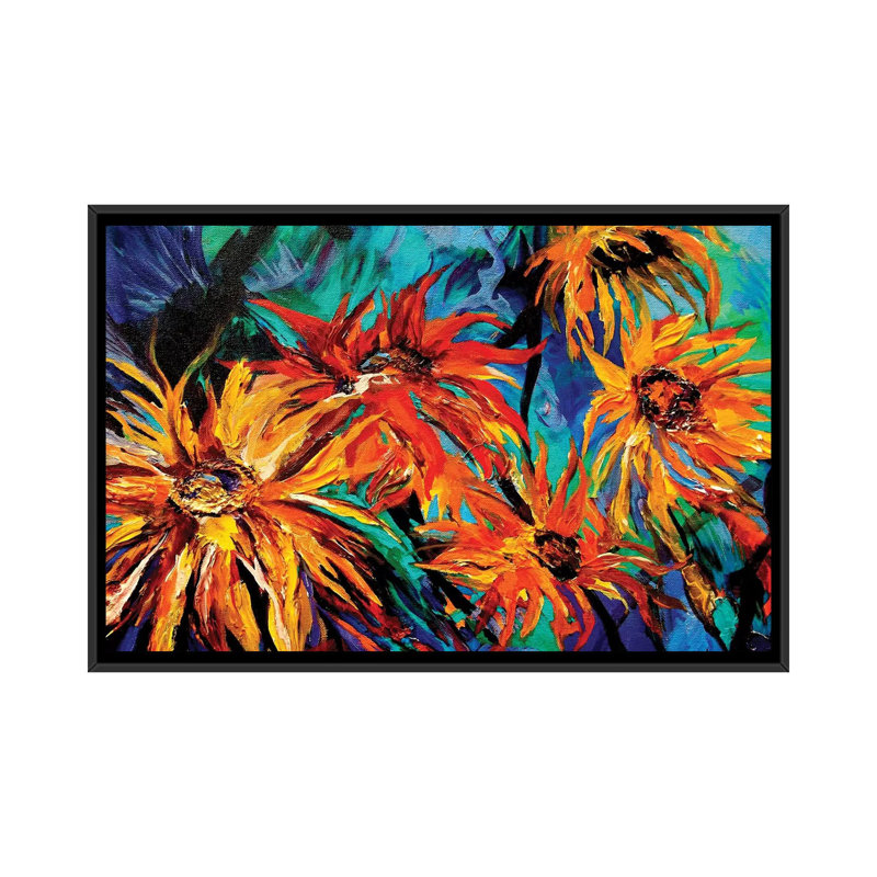 «Sunflowers», reproduction sur toile, H 18 po x l 26 po x P 1,5 po, Toile avec cadre noir, Pas de tapis