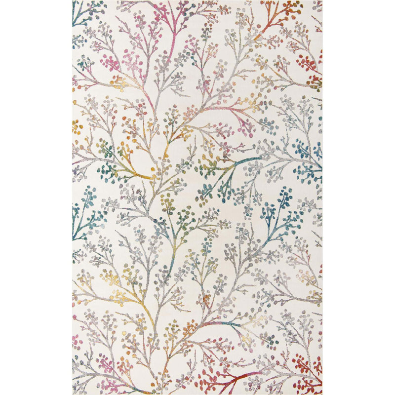 Tapis floral vert / mauve / blanc Adelin, Rectangle 5 pi 3 po x 7 pi 10 po