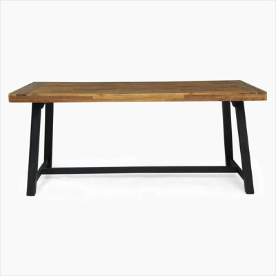 Outdoor Acacia Wood Dining Table, Sandblast Teak Finish and Black