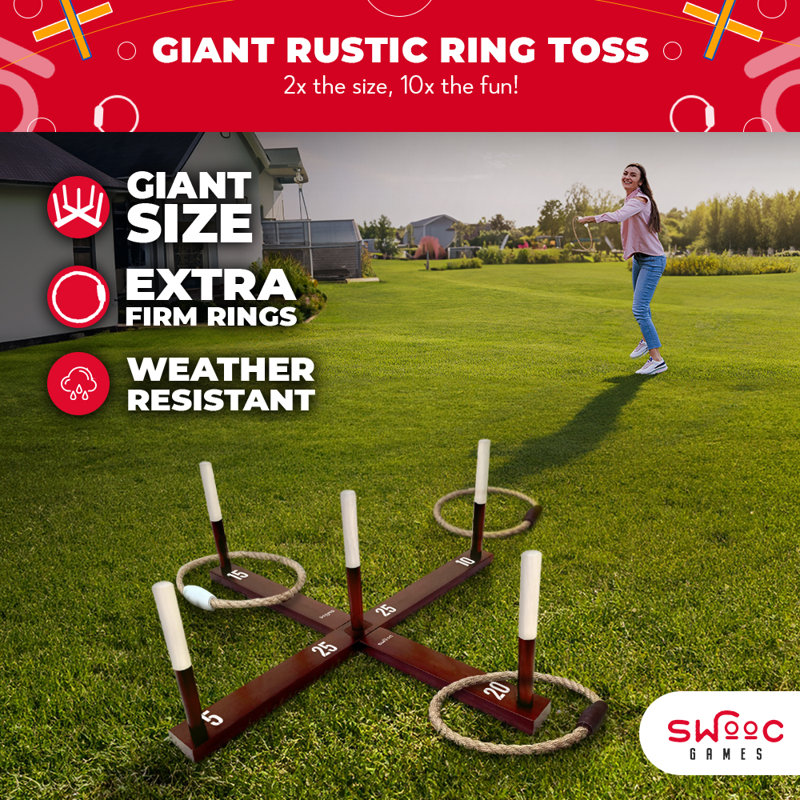 Rustic Ring Toss Outdoor Game, 16.15" H x 23.63" W x 23.63"