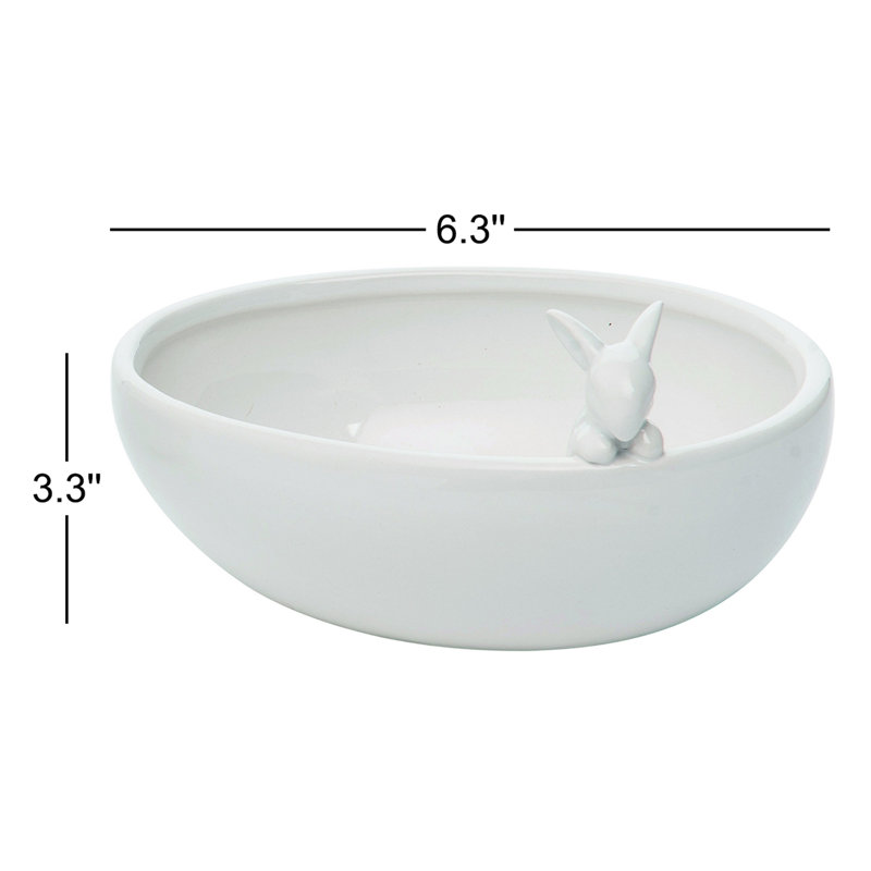 Céramique de 6,3 po Transpac Bol de lapin de Pâques blanc