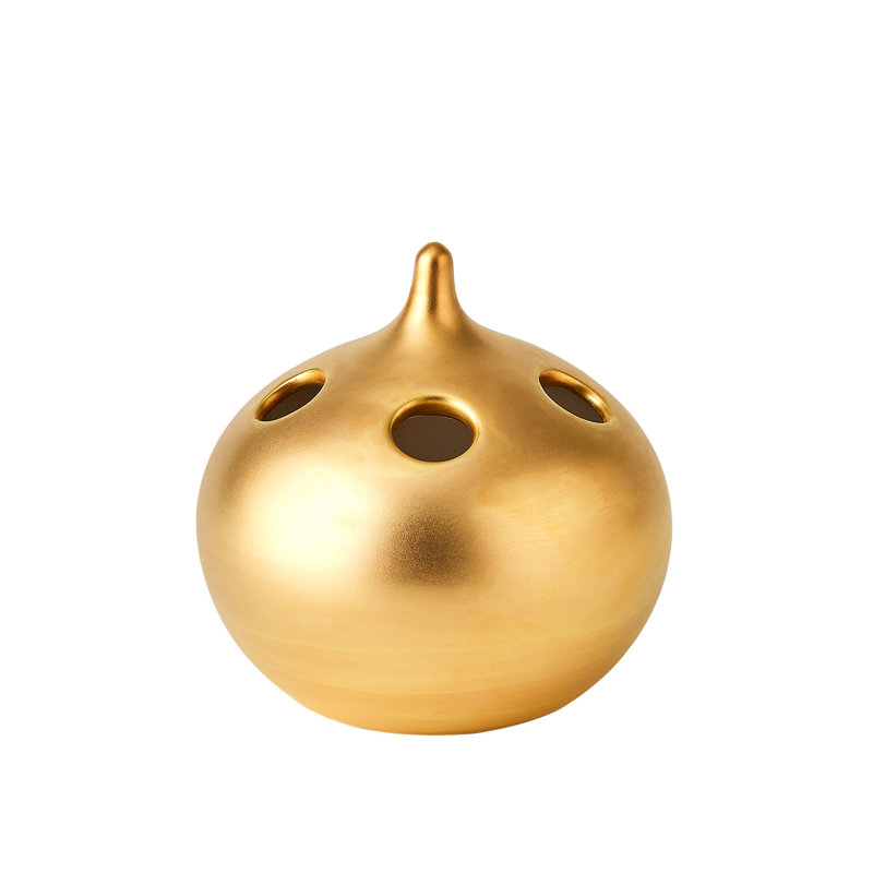 Oh No Handmade Earthenware Table Vase, 6.5" H x 6.5" W x 6.5" D, Matte Gold